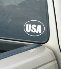 Photo of die-cut USA in oval.